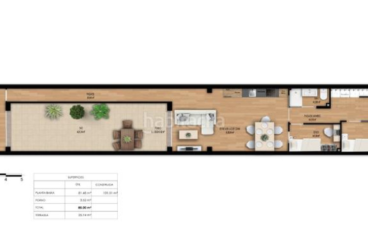 Planta baja obra nueva de 3 habitaciones con patio en Terrassa