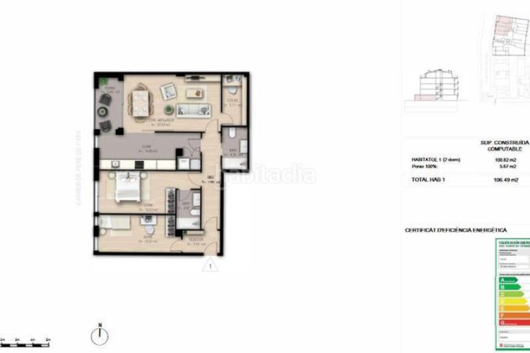 Planta baja pis obra nova 95 m2 2 hab dobles i estudi al carrer transversal en Terrassa