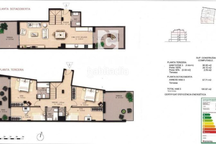 Piso dúplex tercera planta, 4 habitaciones y con terrazas en Terrassa
